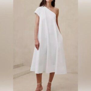 Banana Republic Odile one sleeve midi trapeze dress in white, size small